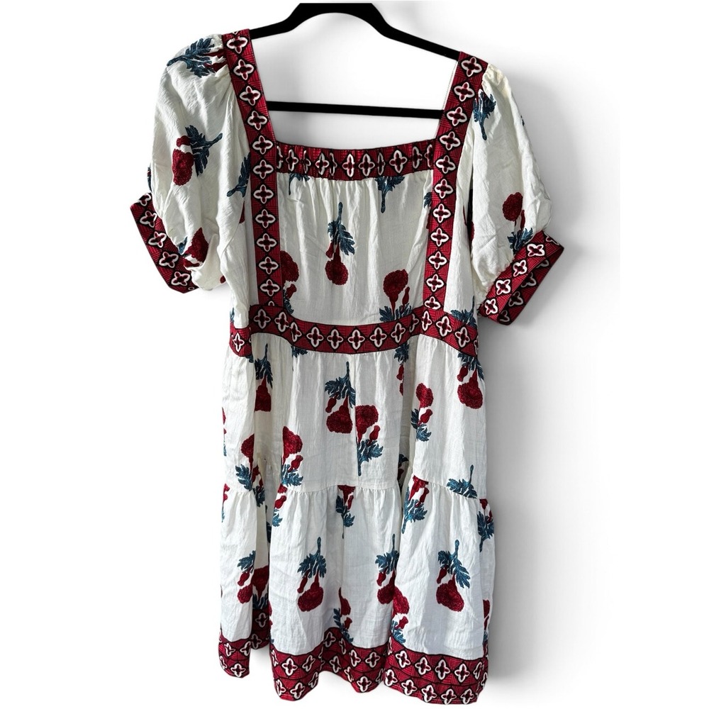 Umgee Floral dress Boho Tiered Square Neck Puff Sleeve Cottagecore Women's Med